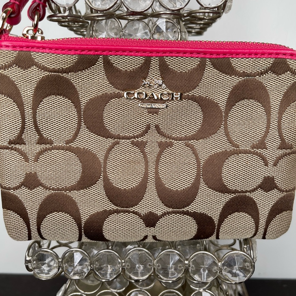 Coach Brown and Pink Signature Wristlet